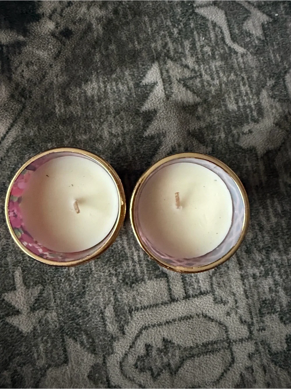 Lilly Pulitzer scented soy candles colorful patterned glass vessels gold rim